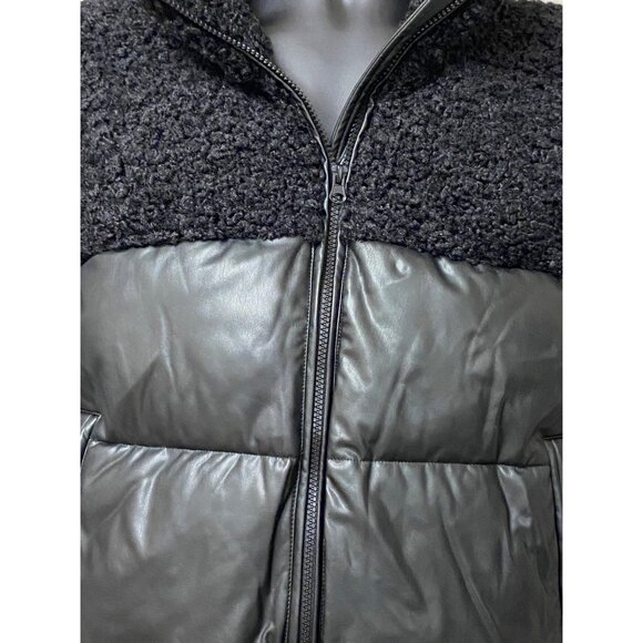 Aqua Women's Black Long Sleeve Zipper Sherpa Trimmed Puffer Jacket Size L NWT - Picture 2 of 5